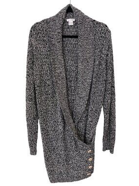 Y2K Venus Sweater Plus Size 2X Shawl Faux Wrap Long Sleeve Black White Cozy Knit